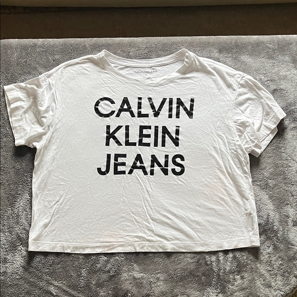 Calvin Klein White Crop Top with Black Logo
